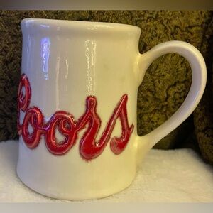 Vintage Coors Ceramic Tankard Mug White w/ Red Raised Logo Beer Collect Rustic